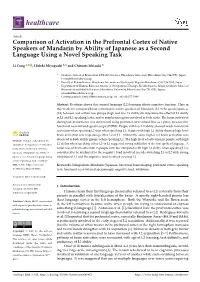 Comparison of Activation in the Prefrontal Cortex of Native Speakers of Mandarin by Ability of Japanese As a Second Language Using a Novel Speaking Task