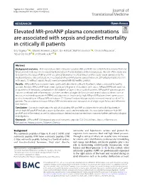 Elevated MR-Proanp Plasma Concentrations Are Associated With