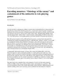 Encoding Monsters: “Ontology of the Enemy” and Containment of the Unknown in Role-Playing Games