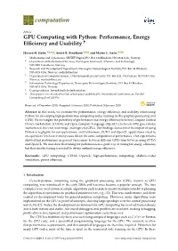 GPU Computing with Python: Performance, Energy Efficiency And