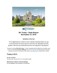 Daily Report November 21, 2019 Today in BC