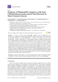 Synthesis of Platinum(II) Complexes with Some 1-Methylnitropyrazoles and in Vitro Research on Their Cytotoxic Activity
