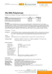 Pfu DNA Polymerase Deoxynucleoside-Triphosphate: DNA Deoxynucleotidyl-Transferase (DNA-Directed); EC 2.7.7.7