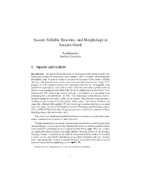 Accent, Syllable Structure, and Morphology in Ancient Greek