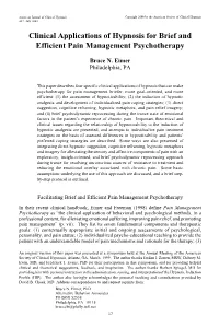 Clinical Applications of Hypnosis for Brief and Efficient Pain Management Psychotherapy