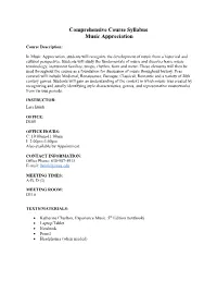 Comprehensive Course Syllabus Music Appreciation