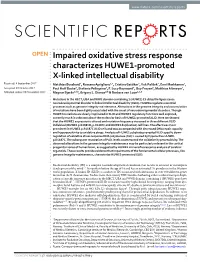 Impaired Oxidative Stress Response Characterizes HUWE1-Promoted X-Linked Intellectual Disability