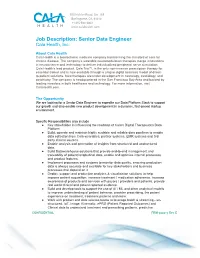 Senior Data Engineer Cala Health, Inc