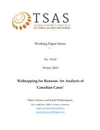 'Kidnapping for Ransom: an Analysis of Canadian Cases'