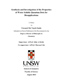 Synthesis and Investigation of the Properties of Water Soluble Quantum Dots for Bioapplications