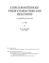 Citrus Rootstocks: Their Characters and Reactions