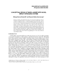 Conceptual Design of Mars Lander with Novel Impact Intriguing System