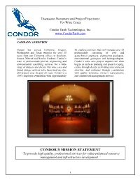 Discussion Document and Project Experience for Wine Caves Condor Earth Technologies, Inc