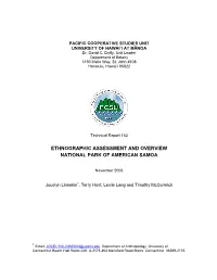 Ethnographic Assessment and Overview National Park of American Samoa