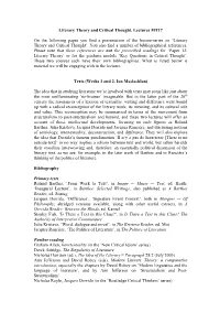 Literary Theory and Critical Thought, Lectures MT17 on The