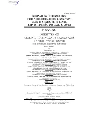 Nominations Of: Ronald Sims, Fred P. Hochberg, Helen R