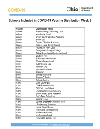 Schools Included in COVID-19 Vaccine Distribution Week 2