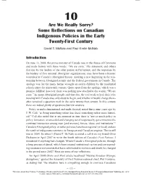 Some Reflections on Canadian Indigenous Policies in the Early Twenty-First Century David T