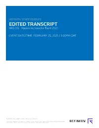 Hasbro 2021 Investor Event Transcript