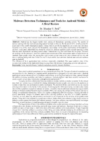 Malware Detection Techiniques and Tools for Android Mobile – a Brief Review
