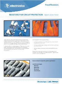 RESISTORS for CIRCUIT PROTECTION - Application Note
