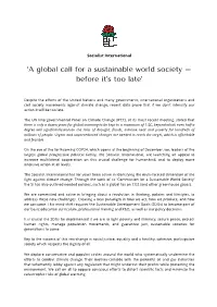 'A Global Call for a Sustainable World Society – Before It's Too Late'