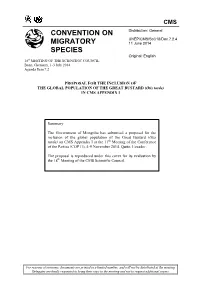 GLOBAL POPULATION of the GREAT BUSTARD (Otis Tarda) in CMS APPENDIX I