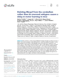 Deleting Mecp2 from the Cerebellum Rather Than Its Neuronal Subtypes