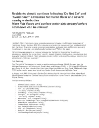 "Do Not Eat" Fish & "Avoid Foam" Advisories