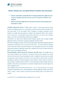 Helsinn Initiates Two New Global Phase III Studies with Anamorelin