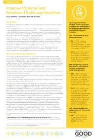 Improve Maternal and Newborn Health and Nutrition Facts, Solutions, Case Studies, and Calls to Action