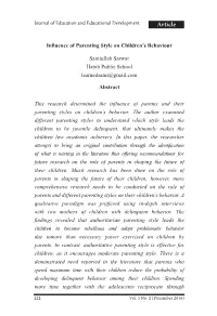 Influence of Parenting Style on Children's Behaviour