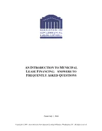 An Introduction to Municipal Lease Financing: Answers to Frequently Asked Questions