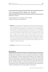 Can Housing First Work for Youth? Stephen Gaetz