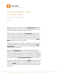 Hostilities Between Sudan and South Sudan a Timeline of Recent Events