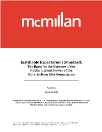 Justifiable Expectations Standard: the Basis for the Exercise of the Public Interest Power of the Ontario Securities Commission