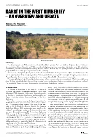 Karst in the West Kimberley – an Overview and Update Ross and Jay Anderson Karst in the West Kimberley – an Overview and Update