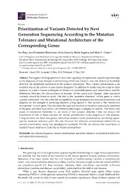 Prioritization of Variants Detected by Next Generation Sequencing According to the Mutation Tolerance and Mutational Architecture of the Corresponding Genes