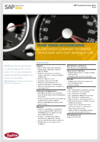 TRADE UNION INTERNATIONAL Multidivision Company Enhances Operations with SAP® Business One