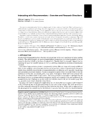 1 Interacting with Recommenders – Overview and Research Directions