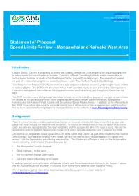 Statement of Proposal Speed Limits Review – Mangawhai and Kaiwaka West Area