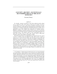 Anonymity, Obscurity, and Technology: Reconsidering Privacy in the Age of Biometrics