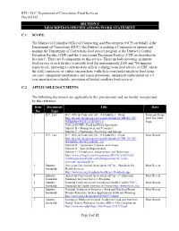 RFI – D.C. Department of Corrections -Food Services Doc343365 SECTION C DESCRIPTION/SPECIFICATIONS/WORK STATEMENT