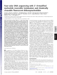 Four-Color DNA Sequencing with 3؅-O-Modified Nucleotide Reversible Terminators and Chemically Cleavable Fluorescent Dideoxynucleotides