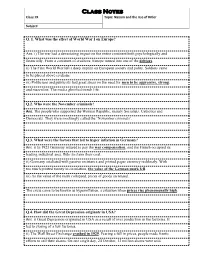 Class Notes Class: IX Topic: Nazism and the Rise of Hitler
