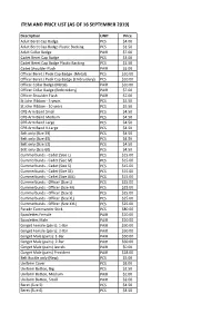 Item and Price List (As of 16 September 2019)