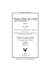 Irregular Warfare and Stability Operations: Approaches to Inter- Agency Integration