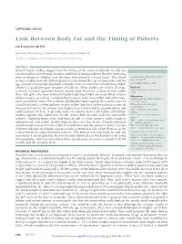 Link Between Body Fat and the Timing of Puberty