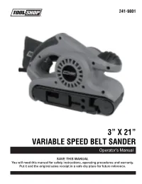 VARIABLE SPEED BELT SANDER Operator’S Manual