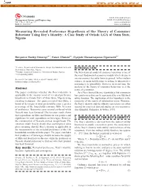Measuring Revealed Preference Hypothesis of the Theory of Consumer Behaviour Using Roy’S Identity: a Case Study of Oriade LGA of Osun State, Nigeria